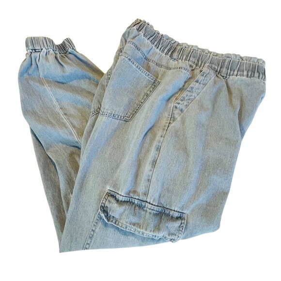 Tgla Womens Elastic Waist Pull Ons Light Blue Denim Cargo Joggers Small S - Picture 3 of 9